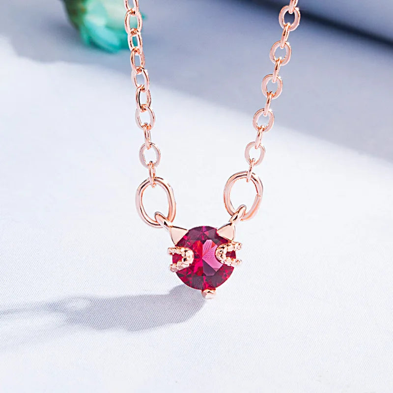 14K Rose Gold Ruby Pendant Necklace Jewelry