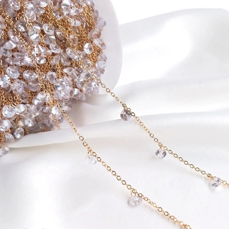 14K True Filled Retention Zircon Crystal Beads Necklace Chains