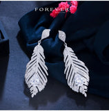 14K Feather Diamond Dangle Earrings for Women Wedding Bridal Engagement