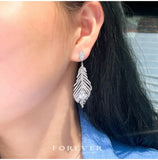14K Feather Diamond Dangle Earrings for Women Wedding Bridal Engagement