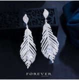 14K Feather Diamond Dangle Earrings for Women Wedding Bridal Engagement