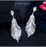 14K Feather Diamond Dangle Earrings for Women Wedding Bridal Engagement