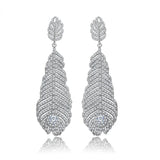 14K Feather Diamond Dangle Earrings for Women Wedding Bridal Engagement