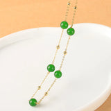 14K Yellow Injection Jade Bead Station Necklace Jewelry