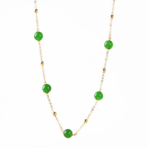 14K Yellow Injection Jade Bead Station Necklace Jewelry