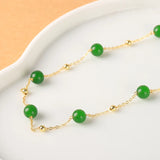 14K Yellow Injection Jade Bead Station Necklace Jewelry