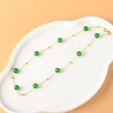 14K Yellow Injection Jade Bead Station Necklace Jewelry