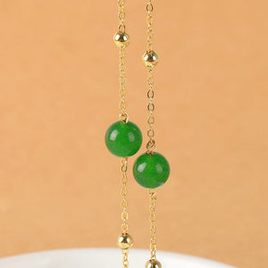 14K Yellow Injection Jade Bead Station Necklace Jewelry