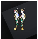 Vintage Freshwater Pearl Drop Earrings Yellow Plated Zircon Dangle Jewelry