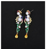 Vintage Freshwater Pearl Drop Earrings Yellow Plated Zircon Dangle Jewelry