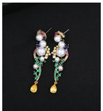 Vintage Freshwater Pearl Drop Earrings Yellow Plated Zircon Dangle Jewelry