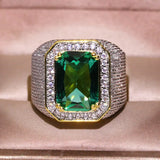 14K Yellow Ring Men Emerald Gemstone Jewelry Engagement Square 14K Rings