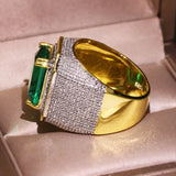 14K Yellow Ring Men Emerald Gemstone Jewelry Engagement Square 14K Rings