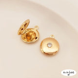 14K Bag Zircon Inlaid Round Photo Box Pendant
