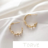 14K Wavy Stripes Silver Needle Earrings