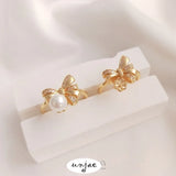 14K Pearl Ring Setting with Zircon Bowknot, DIY Semi-Hole Crystal Ring