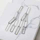 Personalized Rectangular Ring Hand-Made Silver Needle Earrings