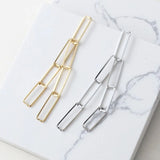 Personalized Rectangular Ring Hand-Made Silver Needle Earrings