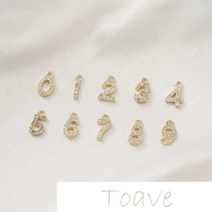 14K Gold-Clad 0-9 Digital Compact Zircon Pendant DIY Bracelet Necklace Earrings