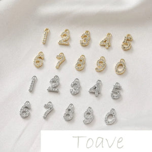 14K Gold-Clad 0-9 Digital Compact Zircon Pendant DIY Bracelet Necklace Earrings