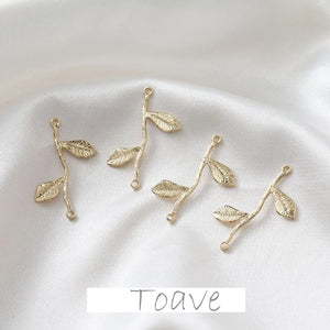 14K Clad Copper Plated Double Hanging Tree Stem Leaf Earrings
