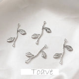 14K Clad Copper Plated Double Hanging Tree Stem Leaf Earrings