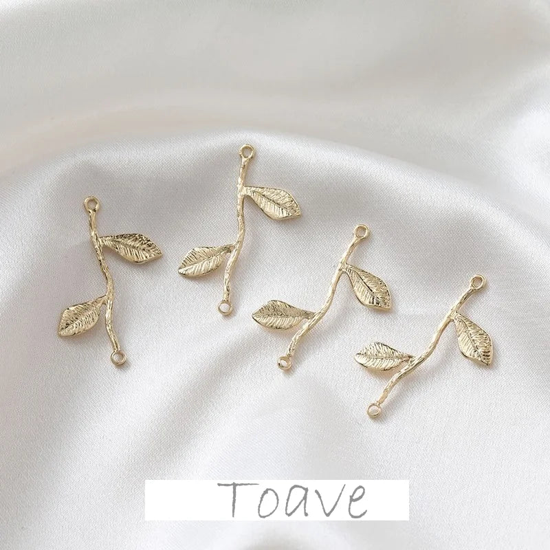 14K Clad Copper Plated Double Hanging Tree Stem Leaf Earrings