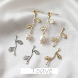 14K Clad Copper Plated Double Hanging Tree Stem Leaf Earrings