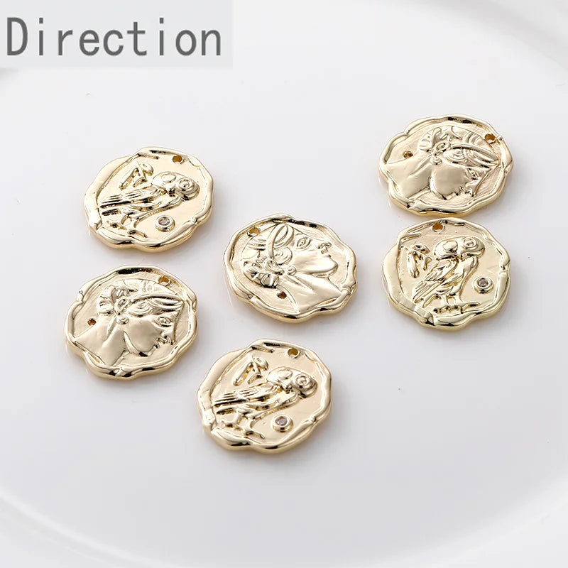 14K clad copper plated double face coin Tag Pendant DIY jewelry
