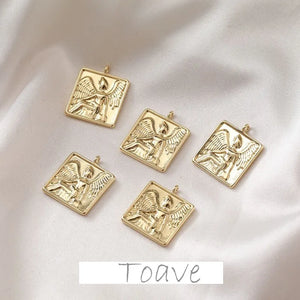 14K Gold-Clad Copper-Plated Square Angel Coin Pendant DIY Necklace Material
