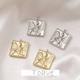 14K Gold-Clad Copper-Plated Square Angel Coin Pendant DIY Necklace Material