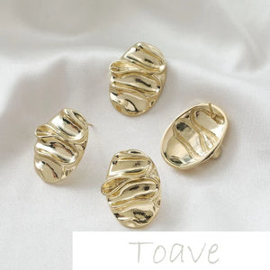14K Gold-Clad Oval Fold Wavy Earrings