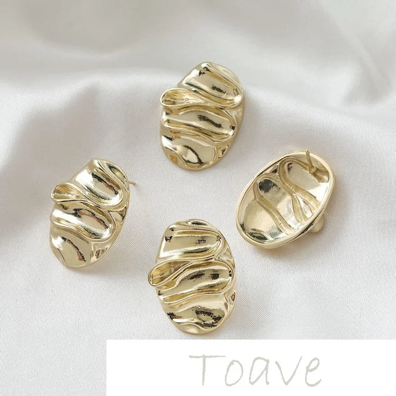 14K Gold-Clad Oval Fold Wavy Earrings