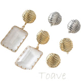 14K Gold-Clad Striped Surface Retro Silver Needle DIY Earrings