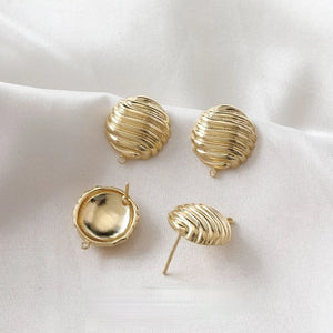 14K Gold-Clad Striped Surface Retro Silver Needle DIY Earrings