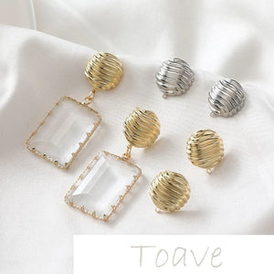 14K Gold-Clad Striped Surface Retro Silver Needle DIY Earrings