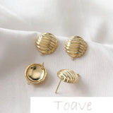 14K Gold-Clad Striped Surface Retro Silver Needle DIY Earrings