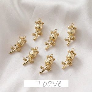 14K Gold-Clad Small Rose Pendant for DIY Earrings