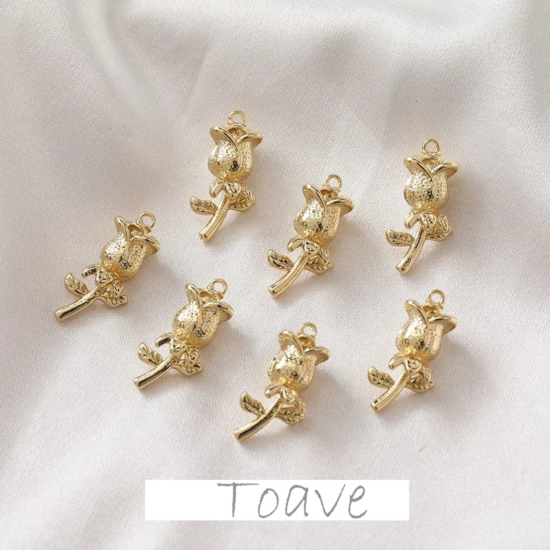14K Gold-Clad Small Rose Pendant for DIY Earrings