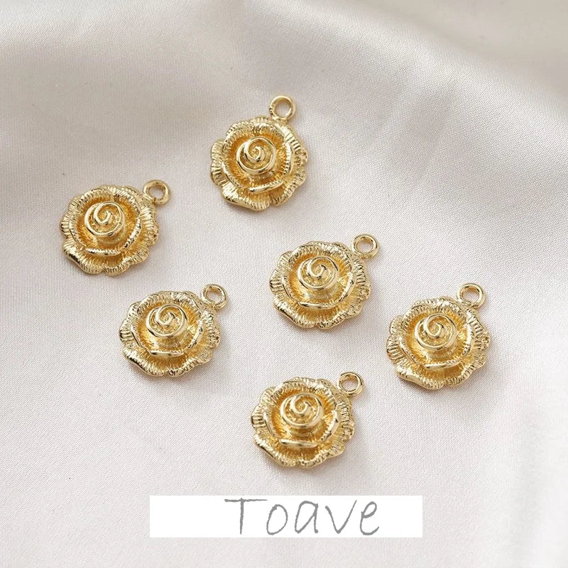 14K Gold-Clad 3D Flower Pendant Earrings DIY Material Accessories