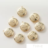 14K Gold-Coated Copper Embossed Flower Frame Pendant DIY Jewelry Making Supplies