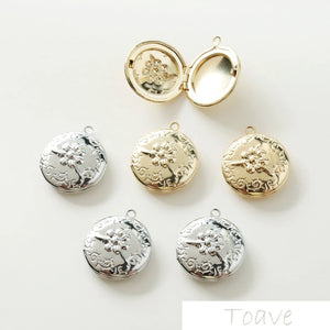 14K Gold-Coated Copper Embossed Flower Frame Pendant DIY Jewelry Making Supplies
