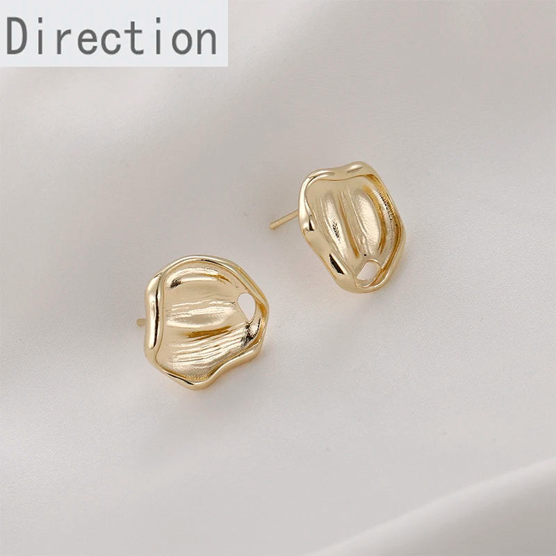 14K Gold-Coated Irregular Silver Stud Earrings DIY Material