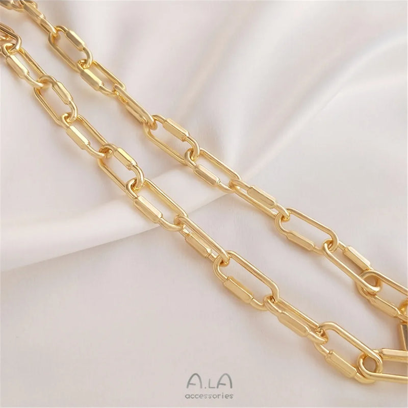 14K Long Oval Buckle Chain European American DIY Bracelet Necklace