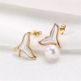 14K Fishtail Fritillaria Pearl Earrings DIY Accessories Women