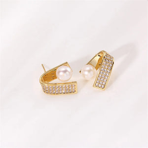 14K Geometric Pearl Zircon Earrings DIY Accessory
