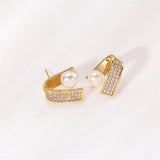 14K Geometric Pearl Zircon Earrings DIY Accessory