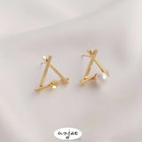 14K Triangle Frame Half Hole Bead Earrings DIY Pearl Earrings