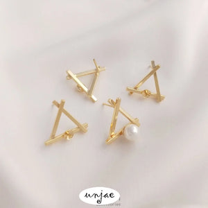 14K Triangle Frame Half Hole Bead Earrings DIY Pearl Earrings