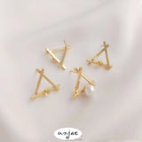14K Triangle Frame Half Hole Bead Earrings DIY Pearl Earrings